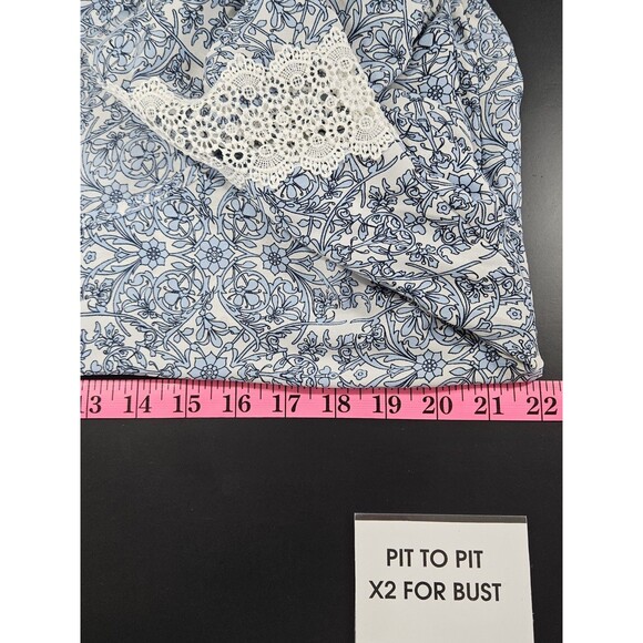 Est. 1946 Womens Large Blue Blouse Floral Geometric Peasant Flowy Artsy Colorful - Picture 11 of 14
